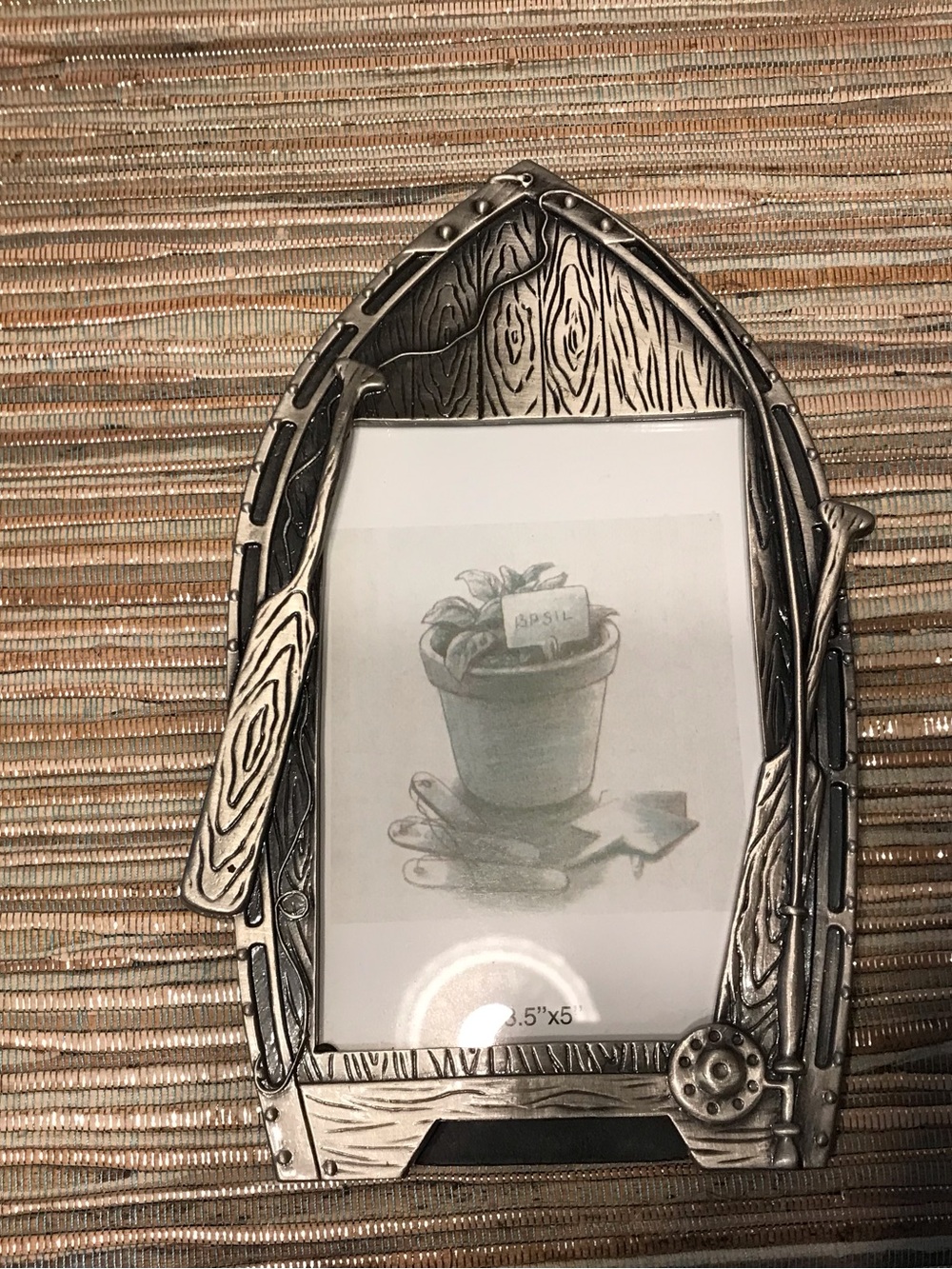 Decorative Silver-Tone Rustic Boat Oar Photo Frame - 3.5" x 5"